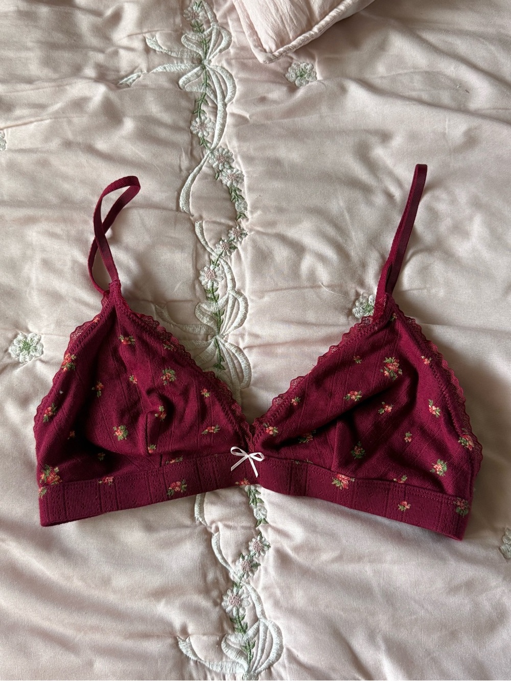 Women’s Floral Wireless Bralette - Burgundy